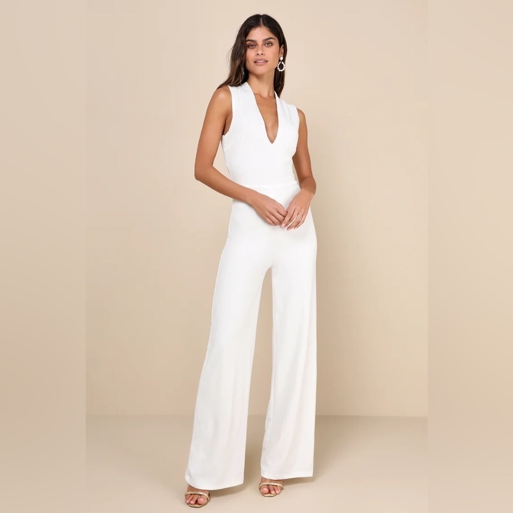 Thinking Out Loud White Backless Jumpsuit Lulus - Picture 2 of 6